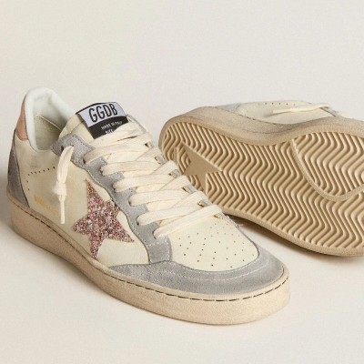 Golden Goose Ball Star Sneaker In Nappa With Glitter Star And Metallic Heel Tab Golden Goose Ball Star Sneaker In Nappa With Glitter Star And Metallic Heel Tab
