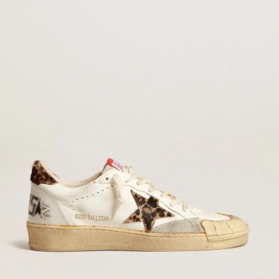 Golden Goose Ball Star Sneaker In Nappa With Leopard-Print Pony Skin Star And Heel Tab Golden Goose Ball Star Sneaker In Nappa With Leopard-Print Pony Skin Star And Heel Tab
