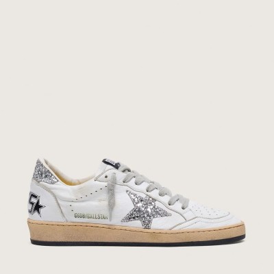 Golden Goose Ball Star Sneaker In Nappa With Silver Glitter Star And Heel Tab Golden Goose Ball Star Sneaker In Nappa With Silver Glitter Star And Heel Tab