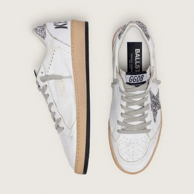 Golden Goose Ball Star Sneaker In Nappa With Silver Glitter Star And Heel Tab Golden Goose Ball Star Sneaker In Nappa With Silver Glitter Star And Heel Tab
