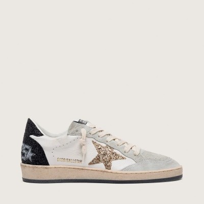 Golden Goose Ball Star Sneaker In Nappa And Suede With Glitter Star And Black Heel Tab Golden Goose Ball Star Sneaker In Nappa And Suede With Glitter Star And Black Heel Tab