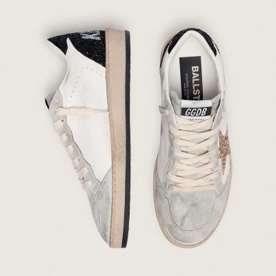 Golden Goose Ball Star Sneaker In Nappa And Suede With Glitter Star And Black Heel Tab Golden Goose Ball Star Sneaker In Nappa And Suede With Glitter Star And Black Heel Tab