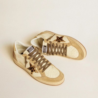 Golden Goose Ball Star Sneaker In Nappa And Suede With Pony Skin Star And Metallic Heel Tab Golden Goose Ball Star Sneaker In Nappa And Suede With Pony Skin Star And Metallic Heel Tab
