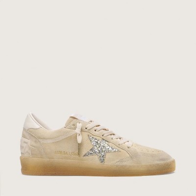 Golden Goose Ball Star Sneaker In Pearl Suede With Silver Glitter Star Golden Goose Ball Star Sneaker In Pearl Suede With Silver Glitter Star