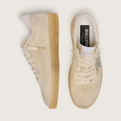 Golden Goose Ball Star Sneaker In Pearl Suede With Silver Glitter Star Golden Goose Ball Star Sneaker In Pearl Suede With Silver Glitter Star