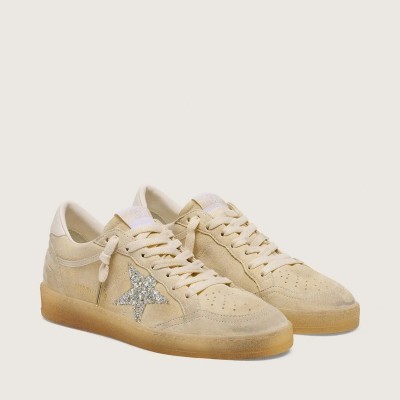 Golden Goose Ball Star Sneaker In Pearl Suede With Silver Glitter Star Golden Goose Ball Star Sneaker In Pearl Suede With Silver Glitter Star