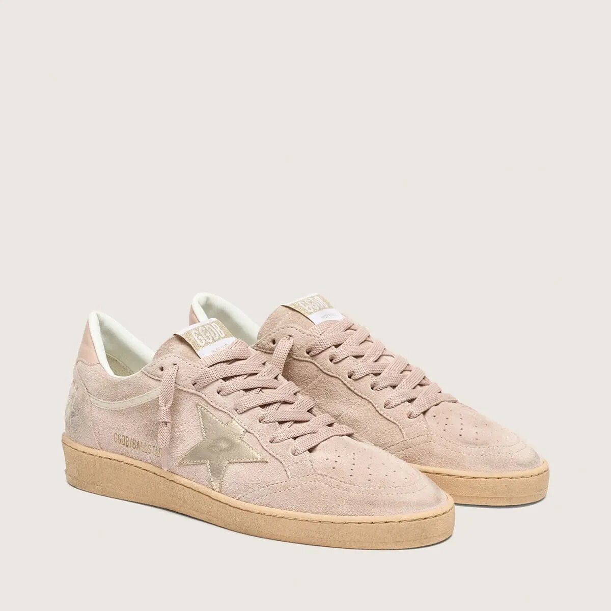 Golden Goose Ball Star Sneaker In Powder-Pink Suede With Metallic Gold Star Golden Goose Ball Star Sneaker In Powder-Pink Suede With Metallic Gold Star