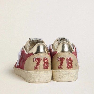 Golden Goose Ball Star Sneaker In Red Suede With White Crackle Suede Star And Platinum Leather Heel Tab
