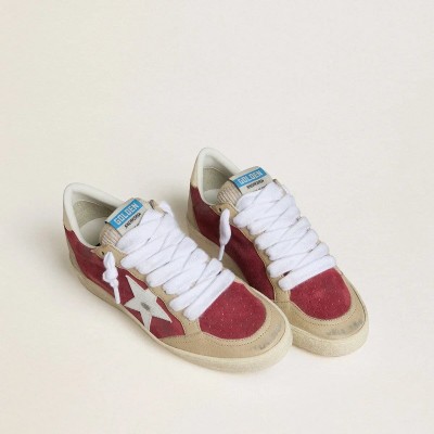 Golden Goose Ball Star Sneaker In Red Suede With White Crackle Suede Star And Platinum Leather Heel Tab Golden Goose Ball Star Sneaker In Red Suede With White Crackle Suede Star And Platinum Leather Heel Tab