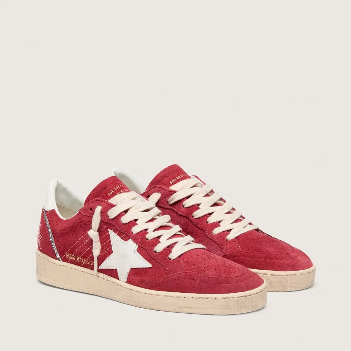 Golden Goose Ball Star Sneaker In Red Suede With White Leather Star And Heel Tab Golden Goose Ball Star Sneaker In Red Suede With White Leather Star And Heel Tab