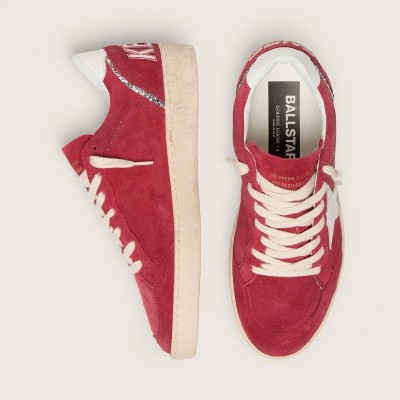 Golden Goose Ball Star Sneaker In Red Suede With White Leather Star And Heel Tab Golden Goose Ball Star Sneaker In Red Suede With White Leather Star And Heel Tab