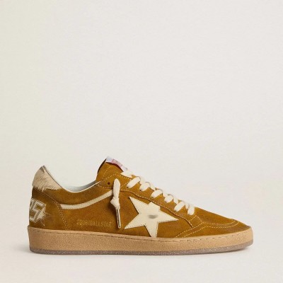 Golden Goose Ball Star Sneaker In Suede With Beige Leather Star And Pony Skin Heel Tab Golden Goose Ball Star Sneaker In Suede With Beige Leather Star And Pony Skin Heel Tab