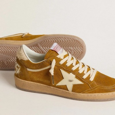 Golden Goose Ball Star Sneaker In Suede With Beige Leather Star And Pony Skin Heel Tab Golden Goose Ball Star Sneaker In Suede With Beige Leather Star And Pony Skin Heel Tab