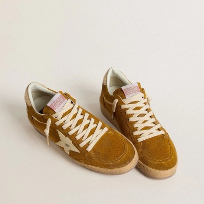 Golden Goose Ball Star Sneaker In Suede With Beige Leather Star And Pony Skin Heel Tab