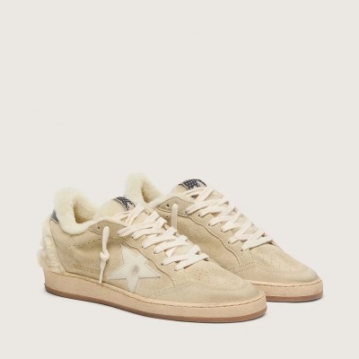 Golden Goose Ball Star Sneaker In Suede And Shearling With White Patent Leather Star