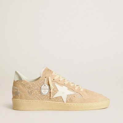 Golden Goose Ball Star Sneaker In Suede And Swarovski Crystals With Leather Star And Metallic Heel Tab Golden Goose Ball Star Sneaker In Suede And Swarovski Crystals With Leather Star And Metallic Heel Tab