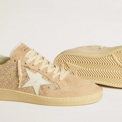 Golden Goose Ball Star Sneaker In Suede And Swarovski Crystals With Leather Star And Metallic Heel Tab Golden Goose Ball Star Sneaker In Suede And Swarovski Crystals With Leather Star And Metallic Heel Tab