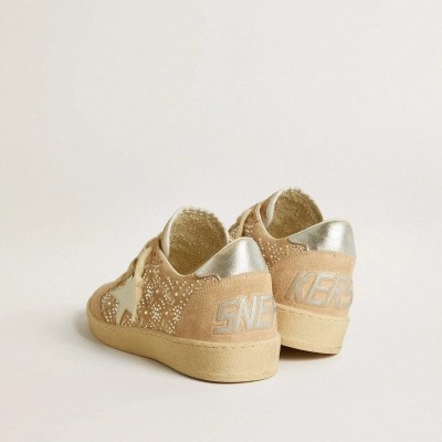 Golden Goose Ball Star Sneaker In Suede And Swarovski Crystals With Leather Star And Metallic Heel Tab Golden Goose Ball Star Sneaker In Suede And Swarovski Crystals With Leather Star And Metallic Heel Tab