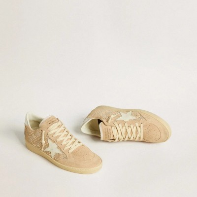 Golden Goose Ball Star Sneaker In Suede And Swarovski Crystals With Leather Star And Metallic Heel Tab