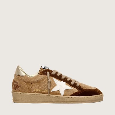 Golden Goose Ball Star Sneaker In Tobacco Suede With White Leather Star And Cognac Velvet Inserts Golden Goose Ball Star Sneaker In Tobacco Suede With White Leather Star And Cognac Velvet Inserts