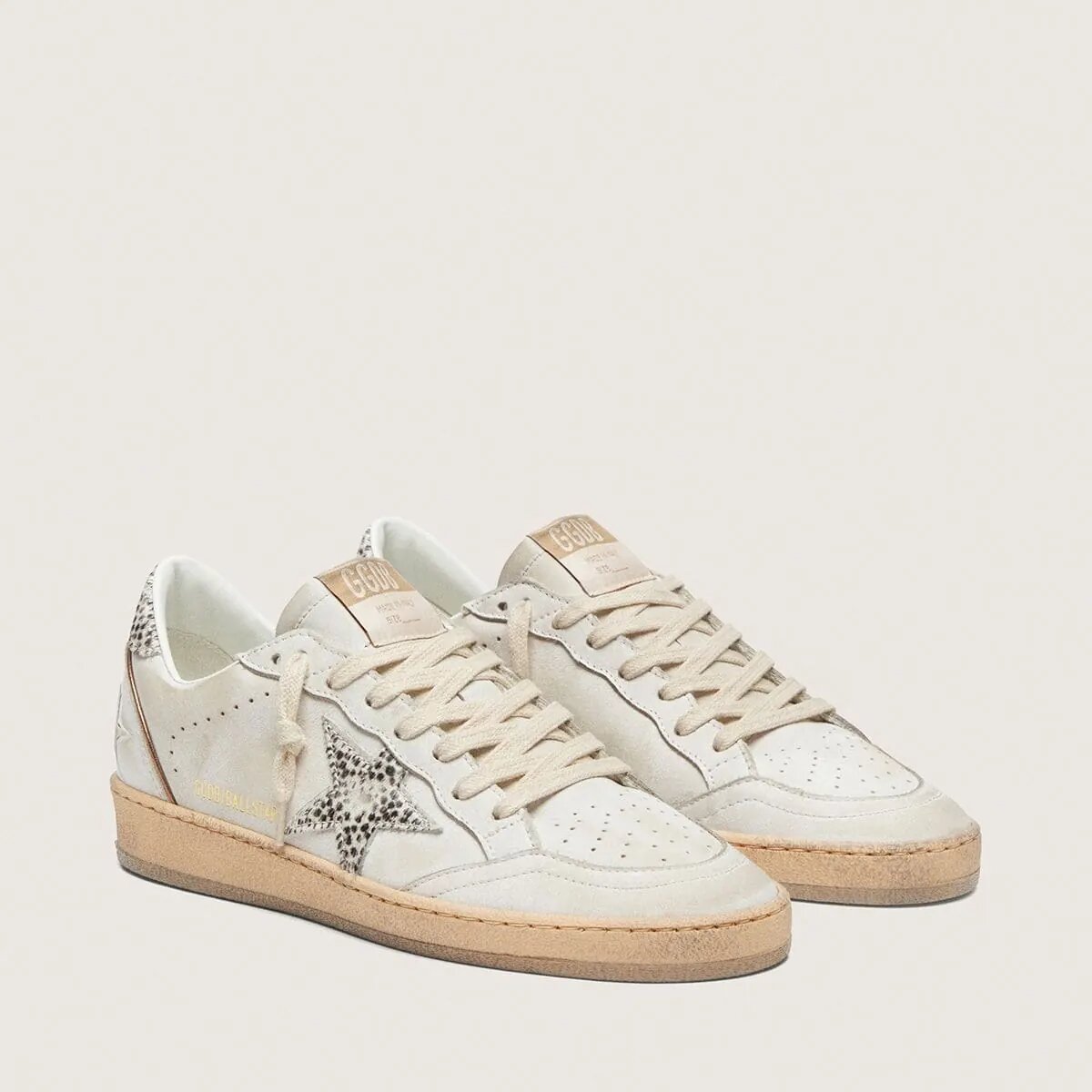 Golden Goose Ball Star Sneaker In White Leather With Animal-Print Pony Skin Star Golden Goose Ball Star Sneaker In White Leather With Animal-Print Pony Skin Star