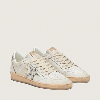 Golden Goose Ball Star Sneaker In White Leather With Animal-Print Pony Skin Star