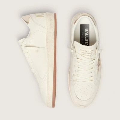 Golden Goose Ball Star Sneaker In White Leather With Crystal Star And Metallic Heel Tab Golden Goose Ball Star Sneaker In White Leather With Crystal Star And Metallic Heel Tab