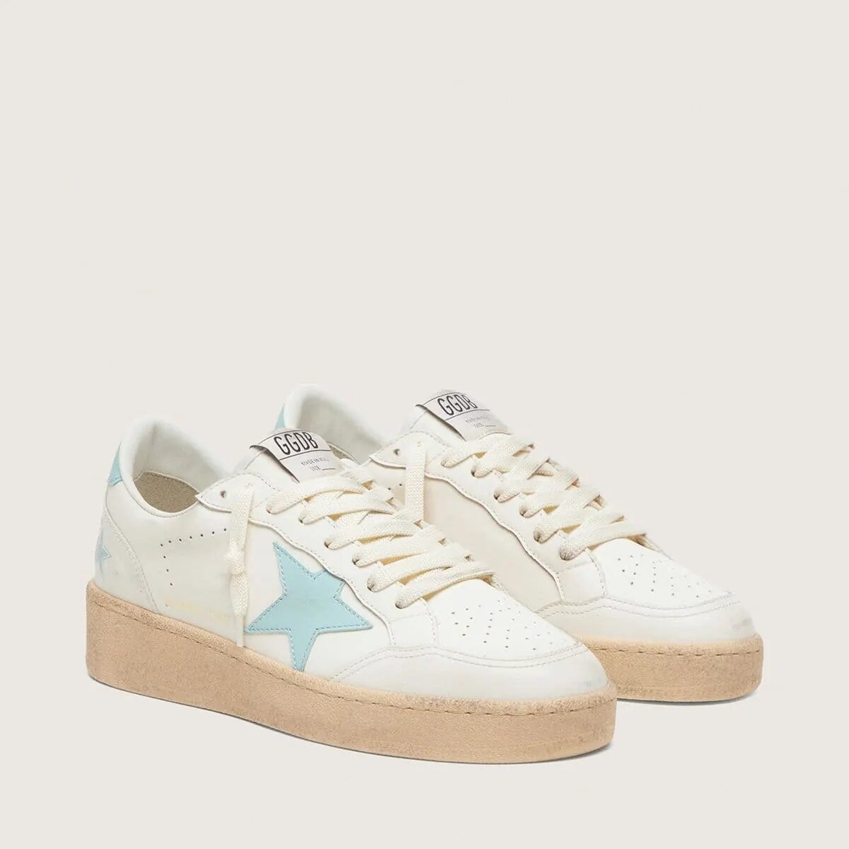 Golden Goose Ball Star Sneaker In White Leather With Light Blue Star Golden Goose Ball Star Sneaker In White Leather With Light Blue Star