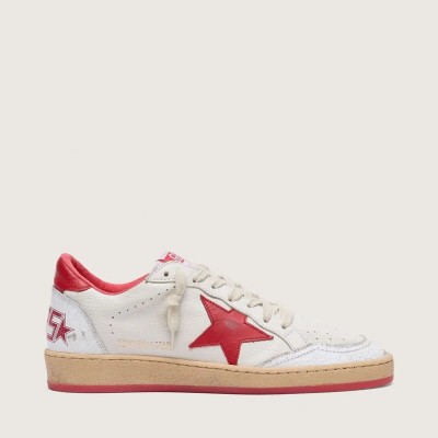Golden Goose Ball Star Sneaker In White Leather With Red Star And Heel Tab Golden Goose Ball Star Sneaker In White Leather With Red Star And Heel Tab