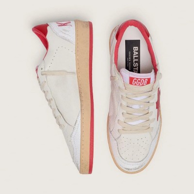 Golden Goose Ball Star Sneaker In White Leather With Red Star And Heel Tab Golden Goose Ball Star Sneaker In White Leather With Red Star And Heel Tab