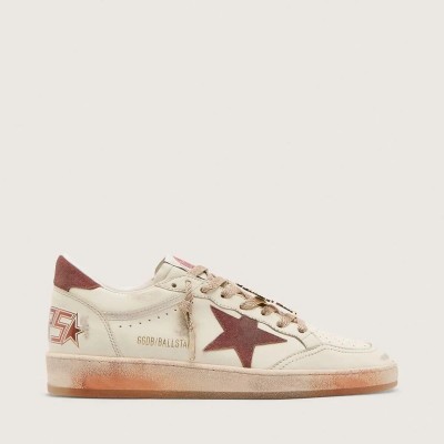 Golden Goose Ball Star Sneaker In White Leather With Rust Leather Star And Heel Tab