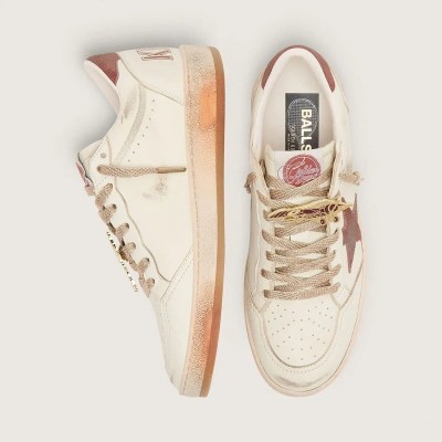Golden Goose Ball Star Sneaker In White Leather With Rust Leather Star And Heel Tab
