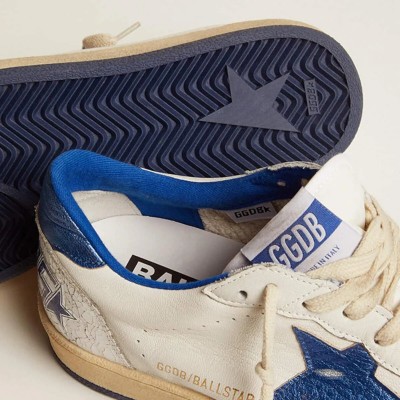 Golden Goose Ball Star Sneaker In White Nappa With Bright Blue Metallic Leather Star And Heel Tab Golden Goose Ball Star Sneaker In White Nappa With Bright Blue Metallic Leather Star And Heel Tab