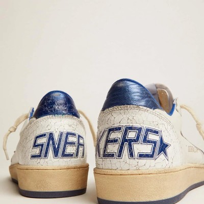 Golden Goose Ball Star Sneaker In White Nappa With Bright Blue Metallic Leather Star And Heel Tab Golden Goose Ball Star Sneaker In White Nappa With Bright Blue Metallic Leather Star And Heel Tab