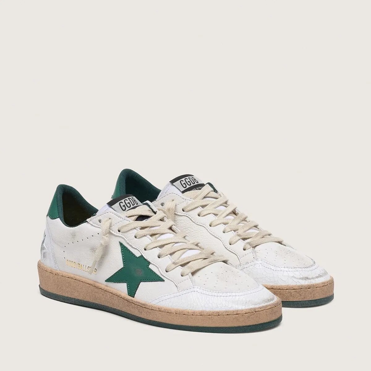 Golden Goose Ball Star Sneaker In White Nappa Leather With Green Leather Star And Heel Tab Golden Goose Ball Star Sneaker In White Nappa Leather With Green Leather Star And Heel Tab