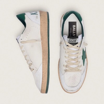 Golden Goose Ball Star Sneaker In White Nappa Leather With Green Leather Star And Heel Tab Golden Goose Ball Star Sneaker In White Nappa Leather With Green Leather Star And Heel Tab