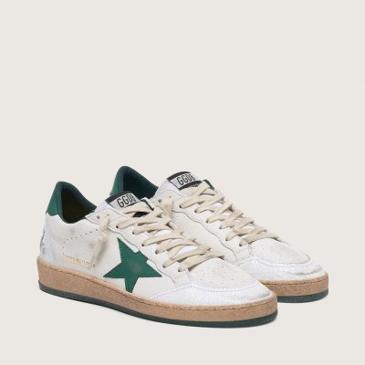 Golden Goose Ball Star Sneaker In White Nappa Leather With Green Leather Star And Heel Tab Golden Goose Ball Star Sneaker In White Nappa Leather With Green Leather Star And Heel Tab
