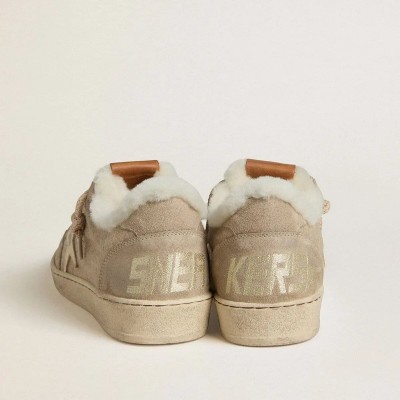 Golden Goose Ball Star Sneaker In Wool With Gold Leather Star And White Shearling Lining