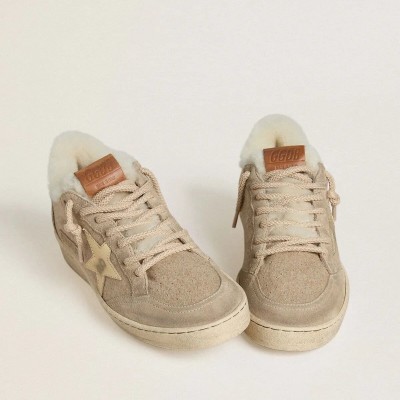 Golden Goose Ball Star Sneaker In Wool With Gold Leather Star And White Shearling Lining Golden Goose Ball Star Sneaker In Wool With Gold Leather Star And White Shearling Lining