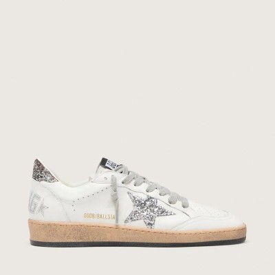 Golden Goose Ball Star Wishes Sneaker In Nappa Leather With Glitter Star And Heel Tab Golden Goose Ball Star Wishes Sneaker In Nappa Leather With Glitter Star And Heel Tab