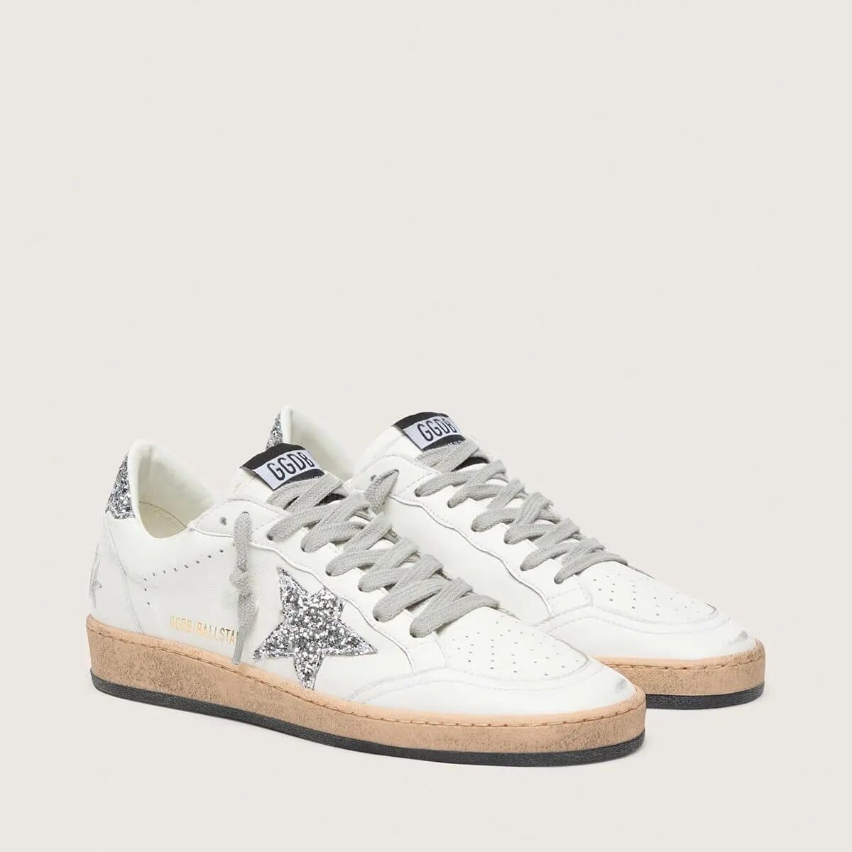 Golden Goose Ball Star Wishes Sneaker In Nappa Leather With Glitter Star And Heel Tab Golden Goose Ball Star Wishes Sneaker In Nappa Leather With Glitter Star And Heel Tab