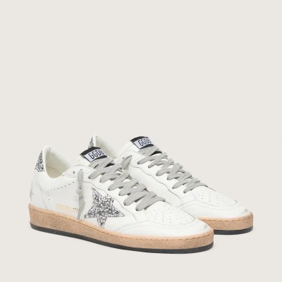Golden Goose Ball Star Wishes Sneaker In Nappa Leather With Glitter Star And Heel Tab