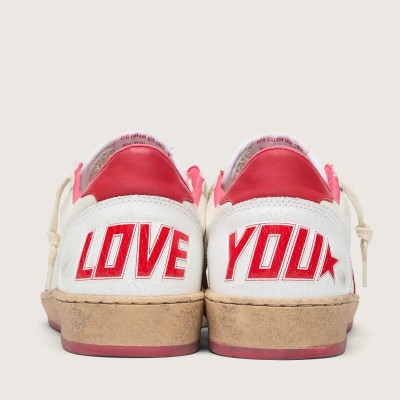 Golden Goose Ball Star Wishes Sneaker In White Leather With A Red Star And Heel Tab Golden Goose Ball Star Wishes Sneaker In White Leather With A Red Star And Heel Tab