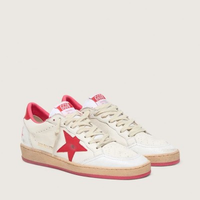 Golden Goose Ball Star Wishes Sneaker In White Leather With A Red Star And Heel Tab