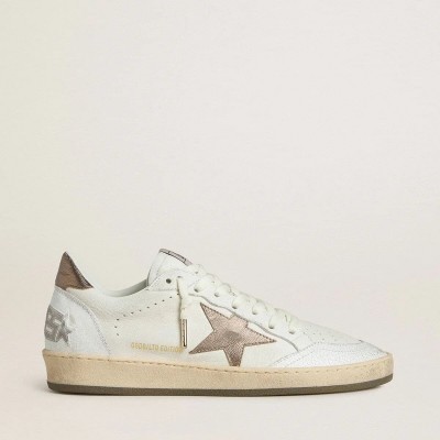 Golden Goose Ball Star Wishes Sneaker In White Leather With Metallic Bronze Leather Star Golden Goose Ball Star Wishes Sneaker In White Leather With Metallic Bronze Leather Star