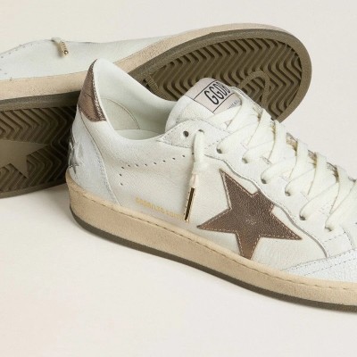 Golden Goose Ball Star Wishes Sneaker In White Leather With Metallic Bronze Leather Star Golden Goose Ball Star Wishes Sneaker In White Leather With Metallic Bronze Leather Star