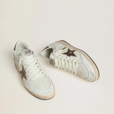 Golden Goose Ball Star Wishes Sneaker In White Leather With Metallic Bronze Leather Star