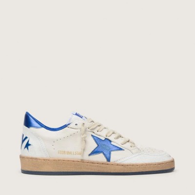 Golden Goose Ball Star Wishes Sneaker In White Nappa Leather With Bright Blue Star And Heel Tab Golden Goose Ball Star Wishes Sneaker In White Nappa Leather With Bright Blue Star And Heel Tab
