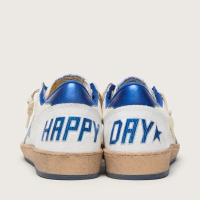 Golden Goose Ball Star Wishes Sneaker In White Nappa Leather With Bright Blue Star And Heel Tab Golden Goose Ball Star Wishes Sneaker In White Nappa Leather With Bright Blue Star And Heel Tab