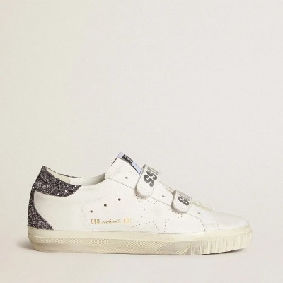 Golden Goose Bio-Based Old School Sneaker With Perforated Star And Glitter Heel Tab Golden Goose Bio-Based Old School Sneaker With Perforated Star And Glitter Heel Tab